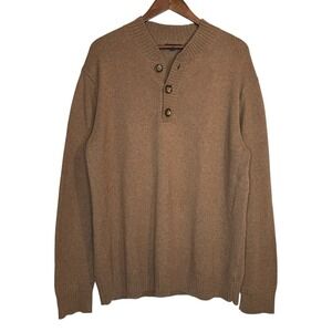 Y2K 2010 Gap Sweater L Brown Henley Pullover Textured Wool Blend Classic Preppy
